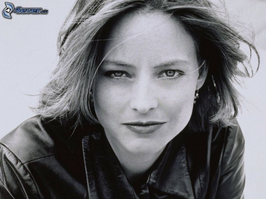 Jodie Foster, i ungdomen, svartvitt foto