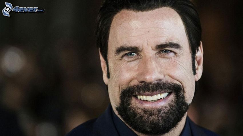 John Travolta, mustasch, leende