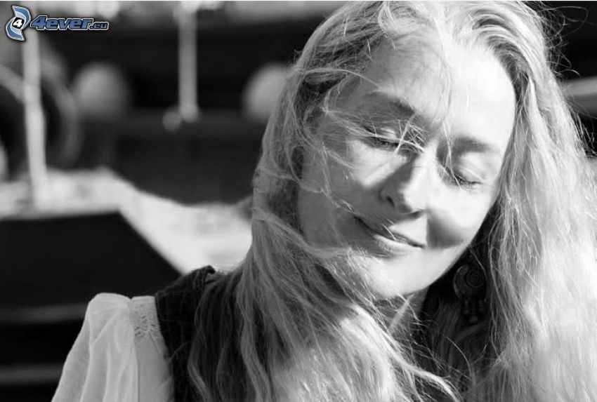 Mamma Mia!, Donna Sheridan, Meryl Streep, svartvitt foto
