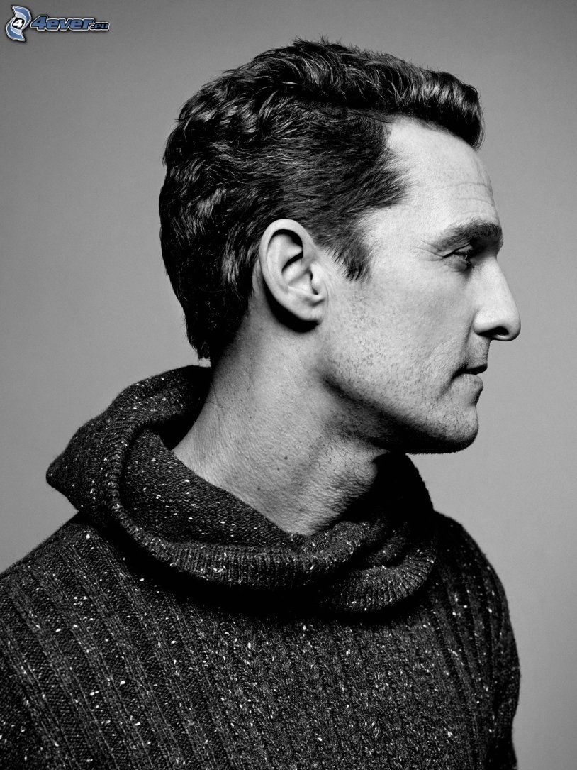 Matthew McConaughey, profil, svartvitt foto