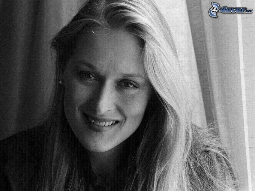 Meryl Streep, svartvitt foto
