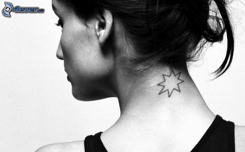 stjärna, tatuering, hals
