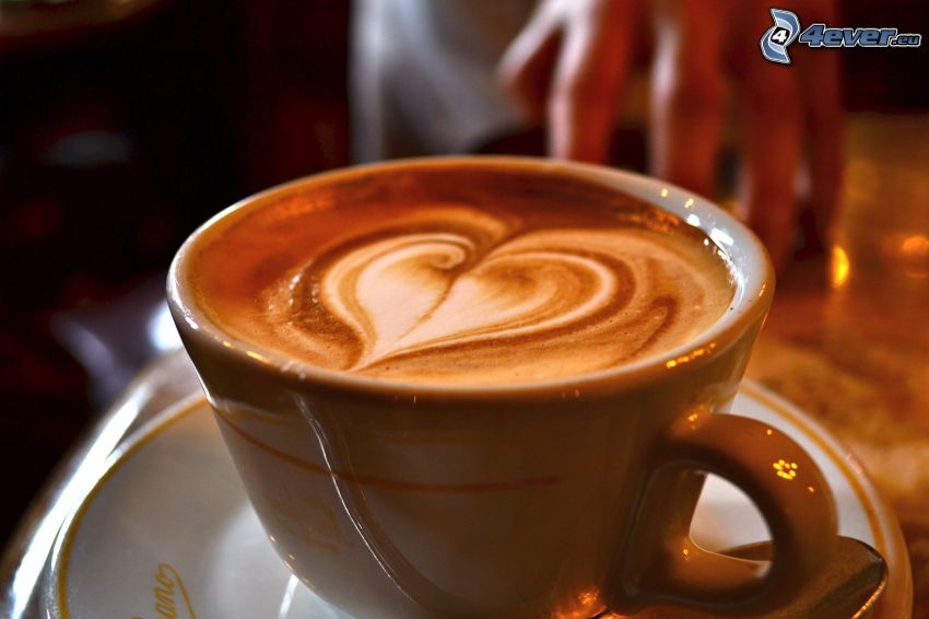 cappuccino, skum, hjärta