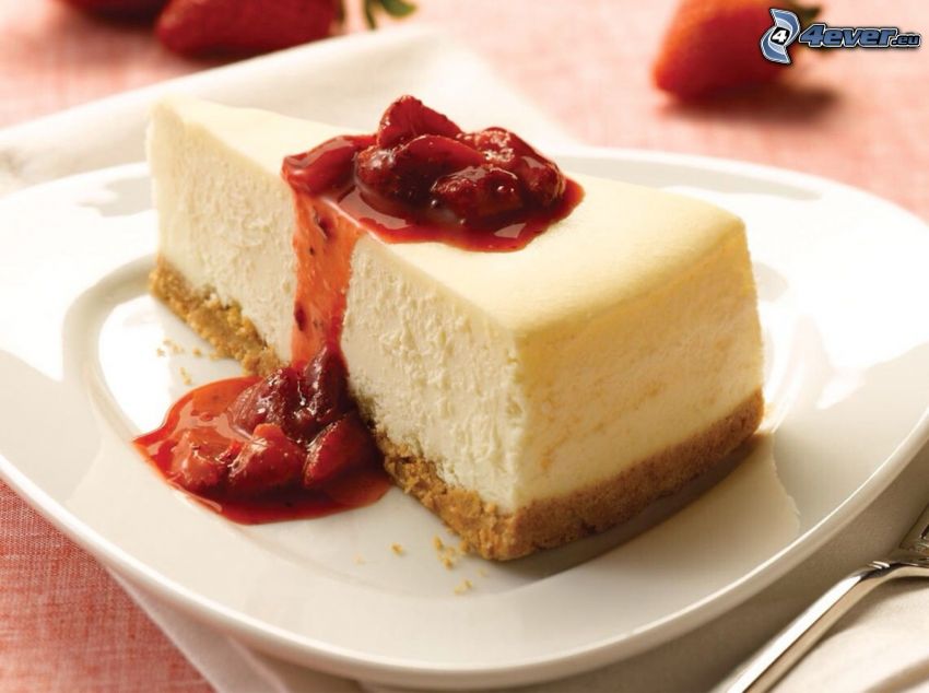 cheesecake, jordgubbar