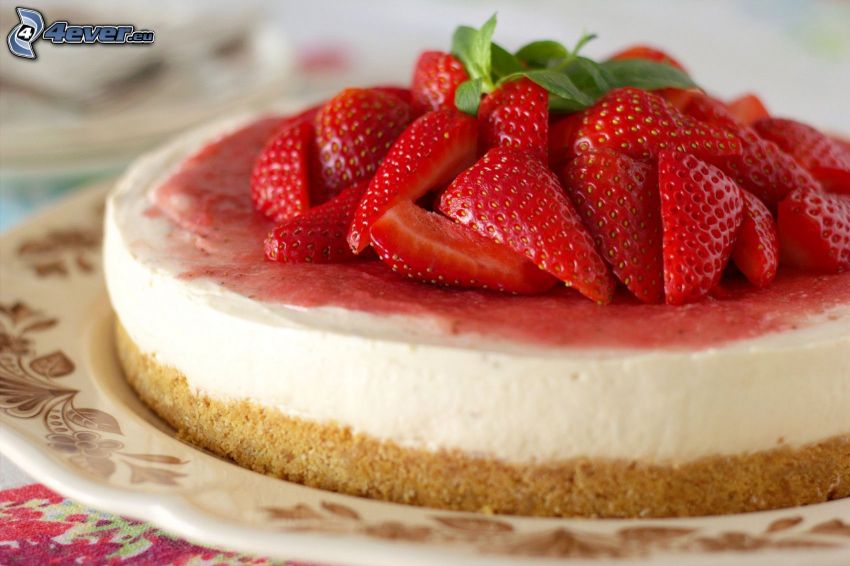 cheesecake, tårta med jordgubbar