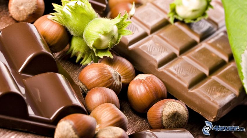 choklad, hasselnötter