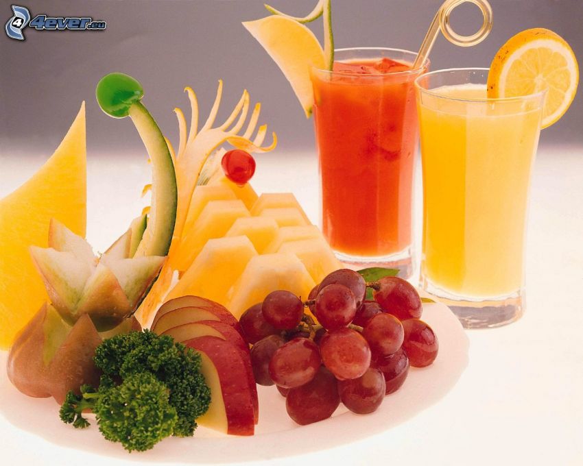 juicer, frukt, vindruvor, gul melon, äpple
