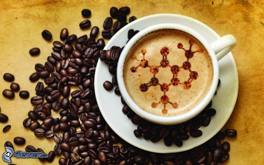 kaffe, kaffebönor, molekyl, latte art