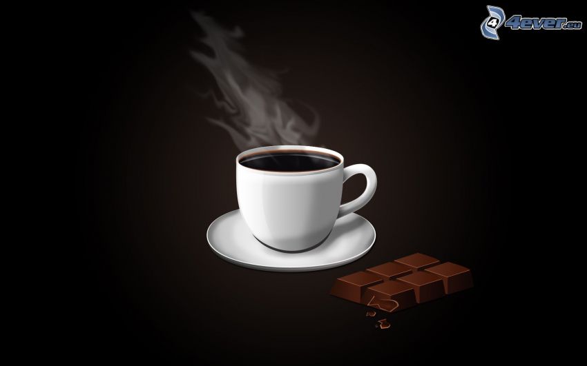 kaffekopp, choklad, svart bakgrund