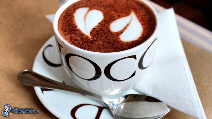 kaffekopp, hjärtan, hjärta i kaffe, latte art