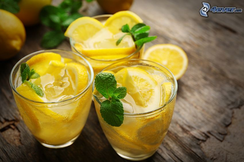 vatten med citron, mynta