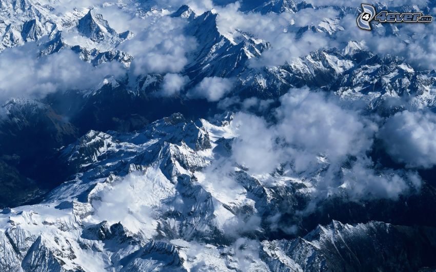 Himalaya, snöklädda berg