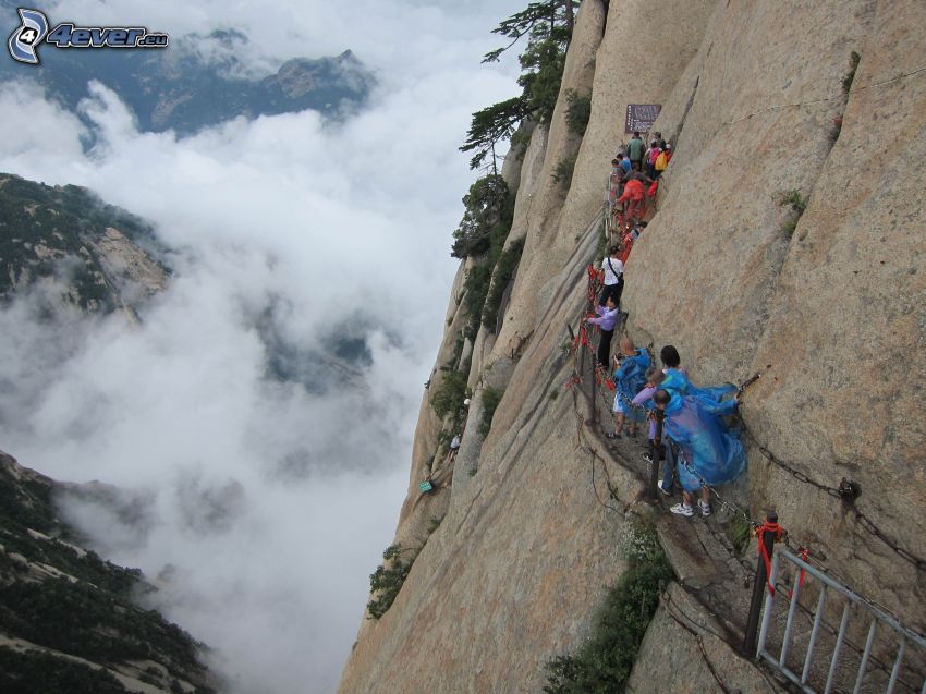 Mount Huang, turister, klippiga berg