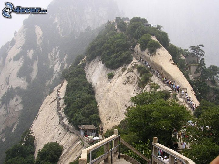 Mount Huang, turister, klippiga berg