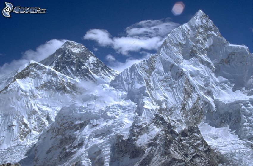 Mount Nuptse, snöklädda berg, Nepal