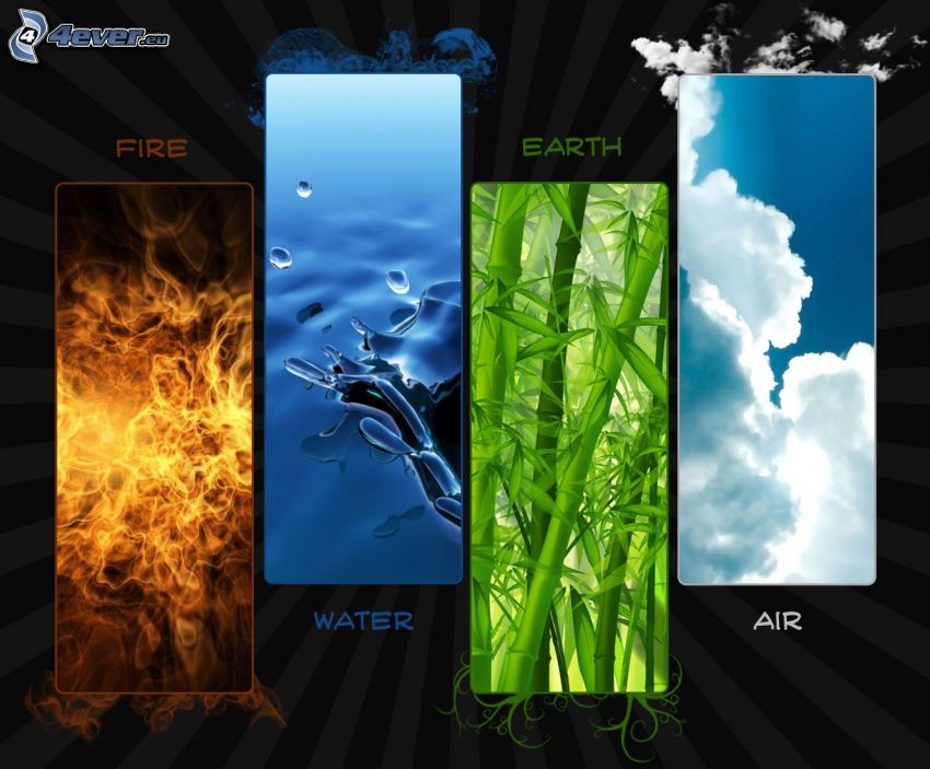 element, eld, vatten, jord, luft