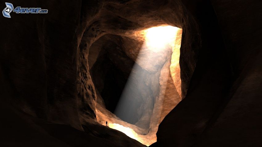 grotta, solstrålar