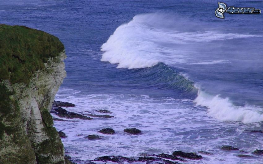 klippor vid kusten, hav, våg, klippor i havet
