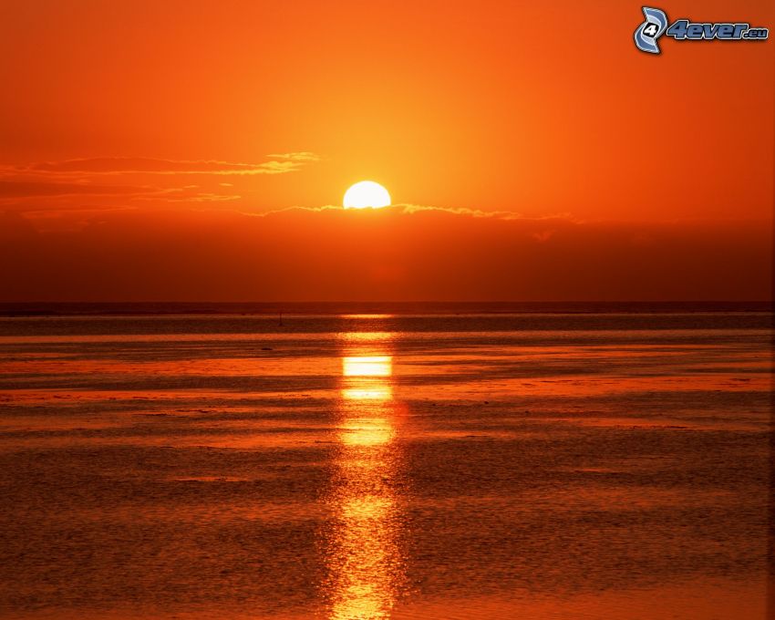 orange solnedgång över havet, moln, hav, ocean, Tahiti