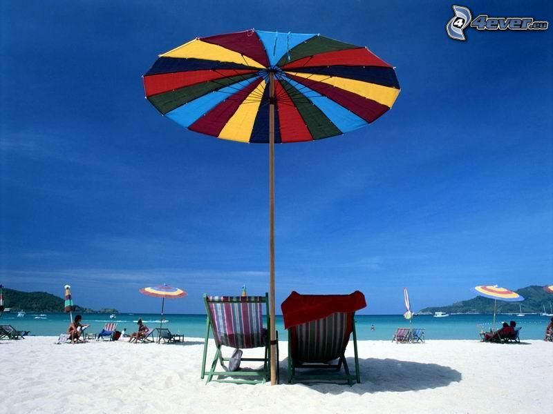 parasoll på stranden, hav, semester