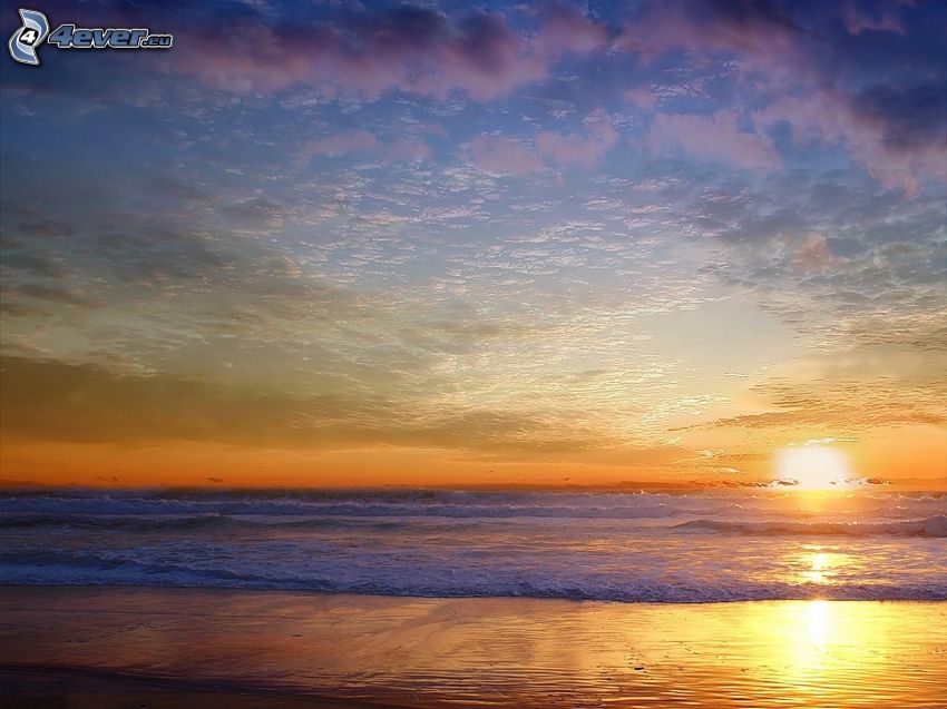 solnedgång över hav, strand