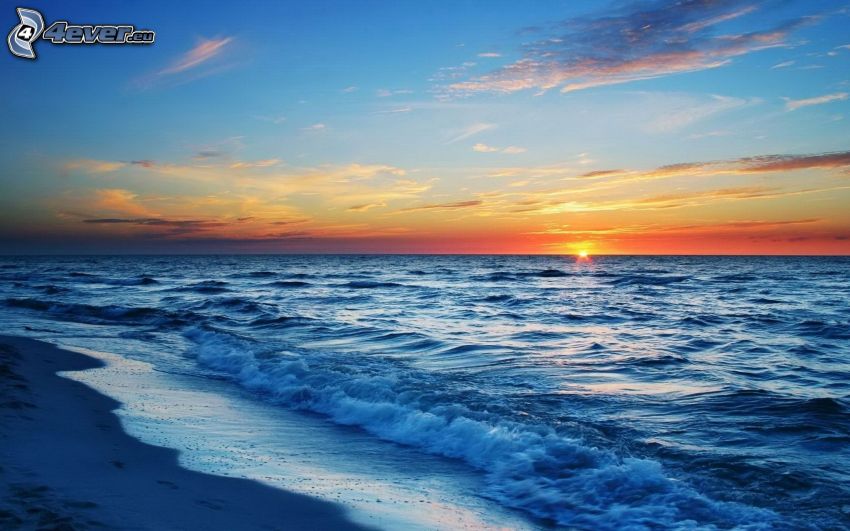 solnedgången över havet, strand