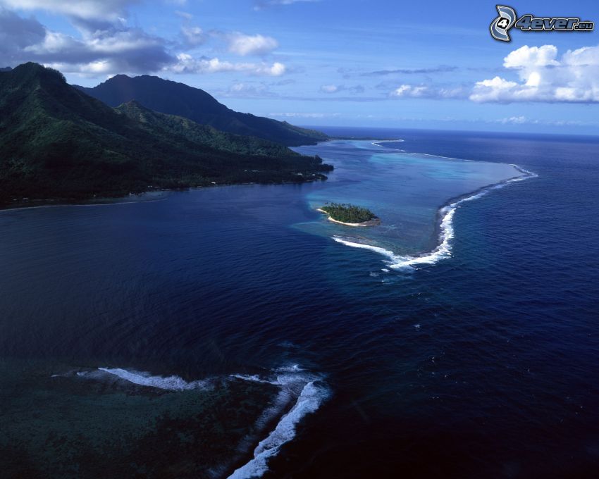 Tahiti, kust, ö, ocean