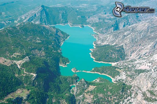 sjö, grönt vatten, Turkiet, flygfoto