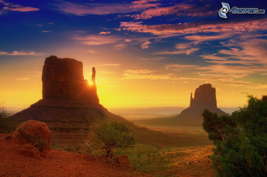 Monument Valley, solnedgång, himmel