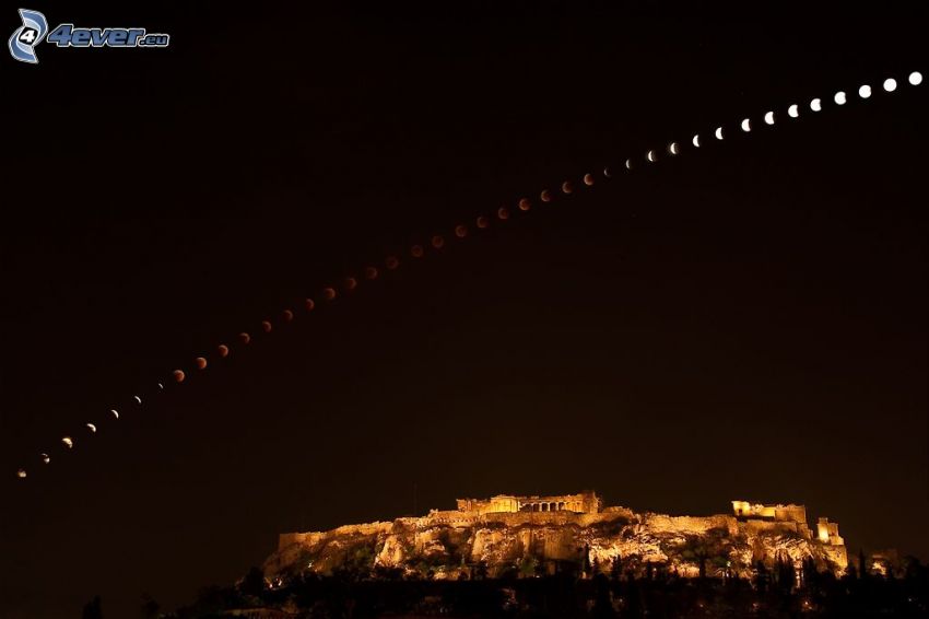 månförmörkelse, acropolis, Aten, Grekland
