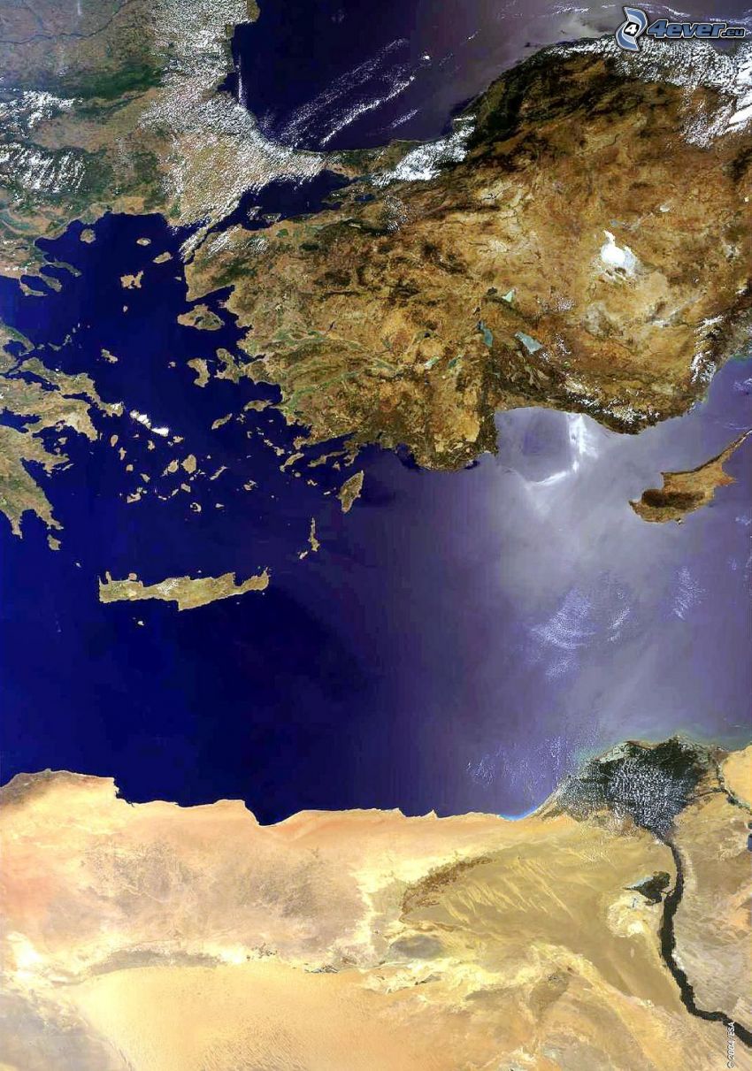 Medelhavet, satellitbild, Turkiet, Egeiska havet, Cypern, Afrika, Nilen