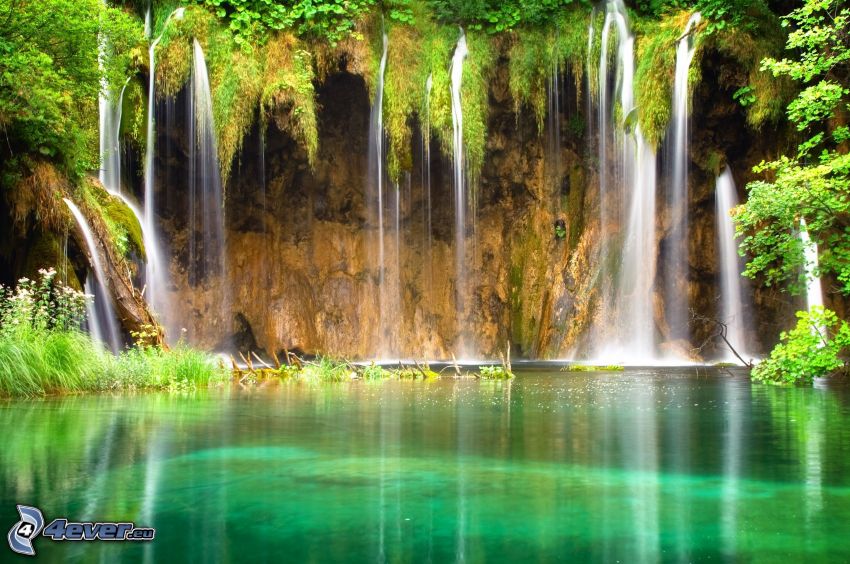 vattenfall, sjö i skogen, djungel