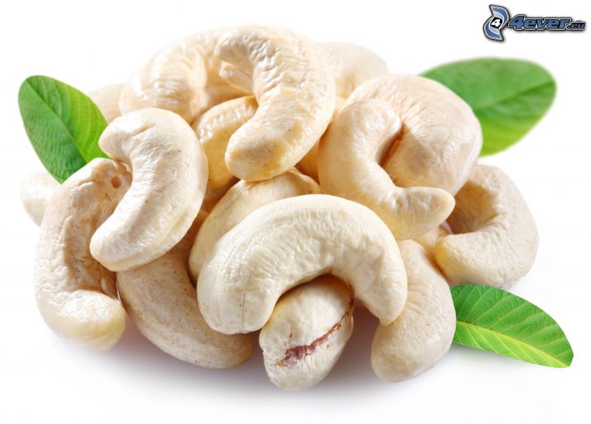 cashewnötter, gröna blad