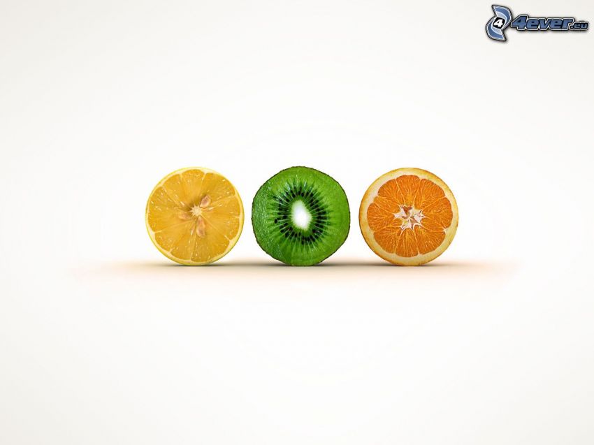 citron, kiwi, apelsin