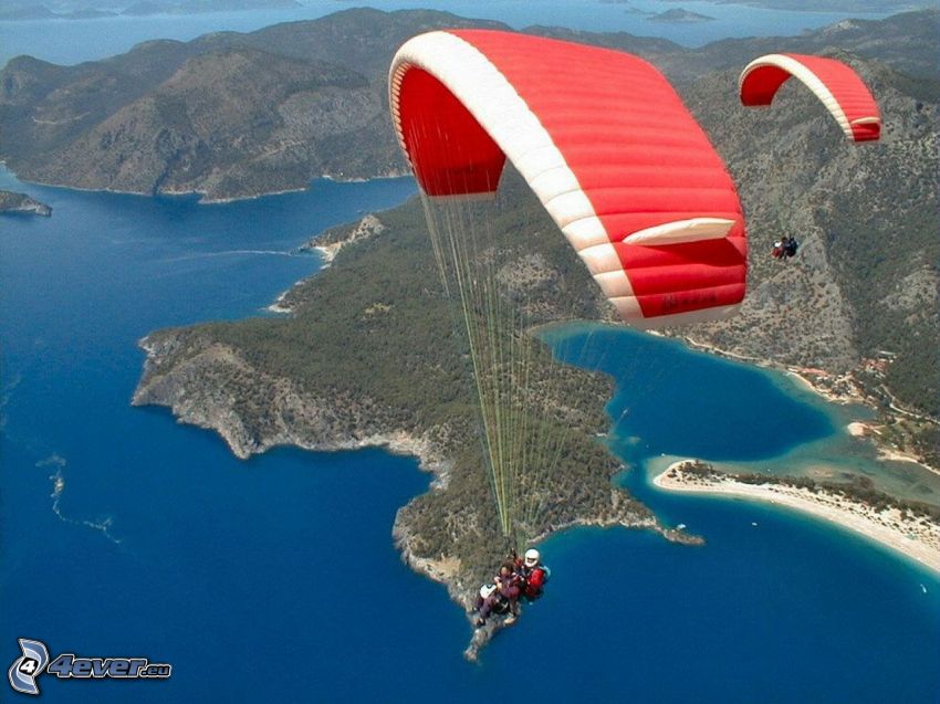 tandem paragliding, kust, hav
