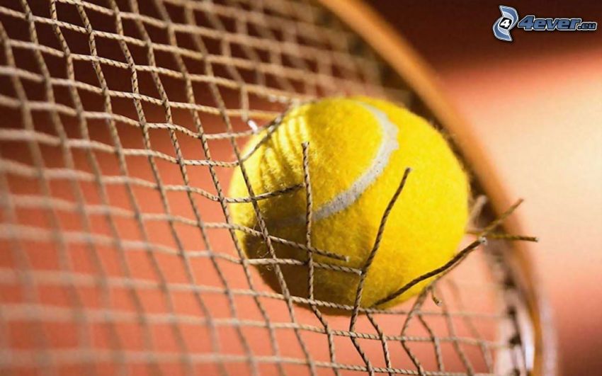 tennisboll, tennisracket, hål
