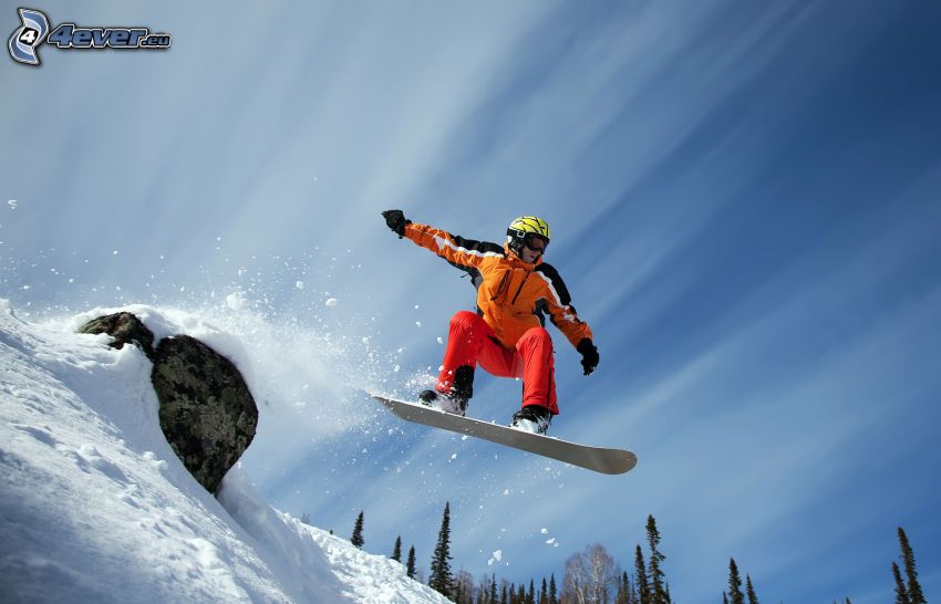 snowboarding, hopp, snö