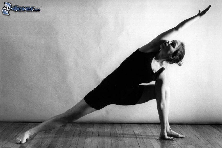 yoga, uppvärmning, svartvitt foto