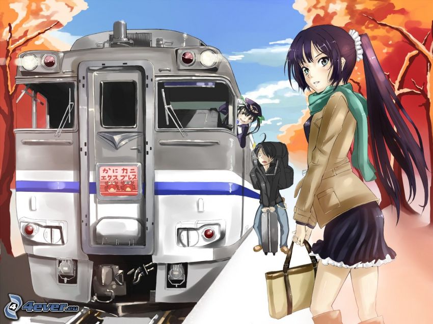 anime flicka, tåg