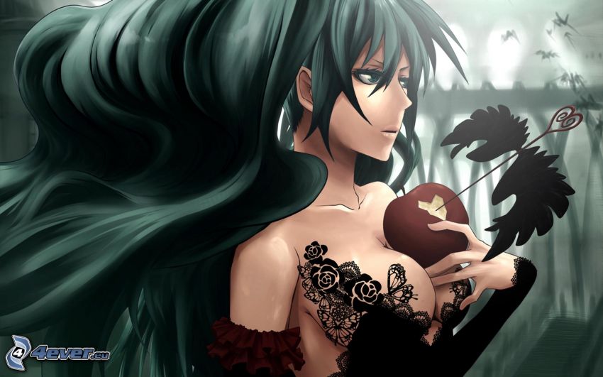 anime flicka, äpple