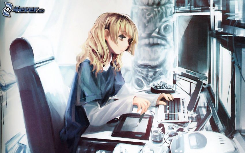 anime flicka, dator