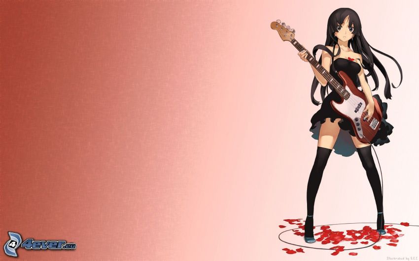 anime flicka, flicka med gitarr