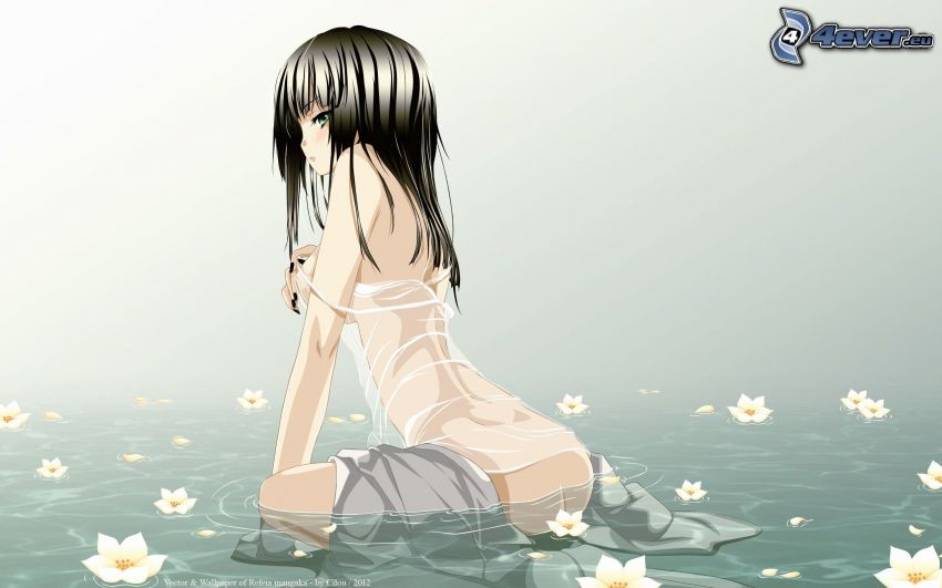 anime flicka, kvinna i vatten