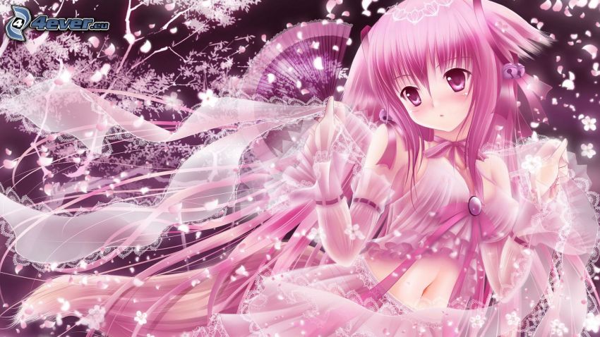 anime flicka, rosa klänning