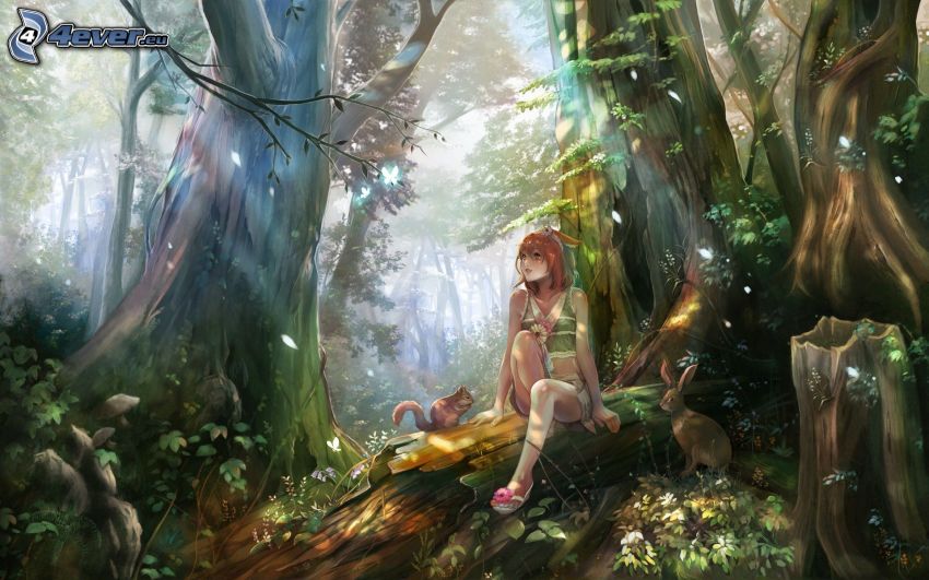 anime flicka, skog