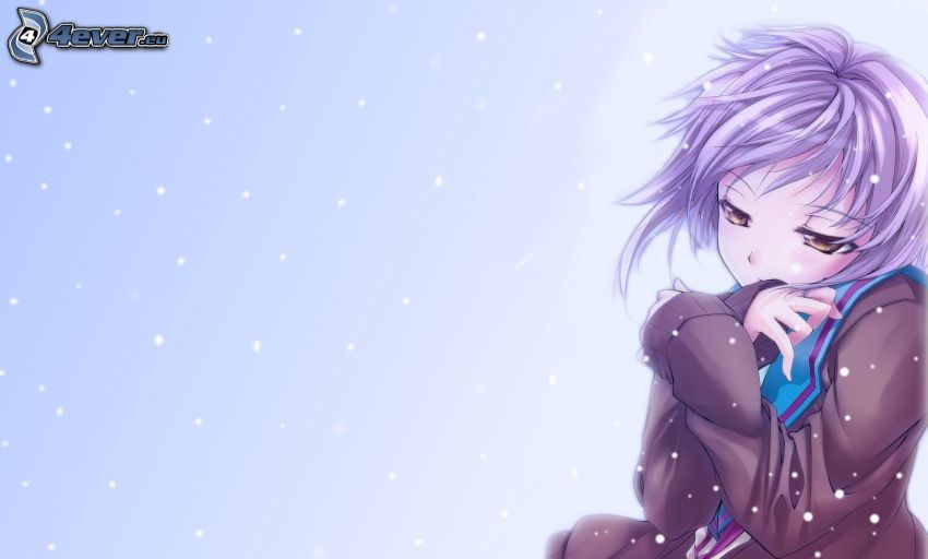 anime flicka, snöfall