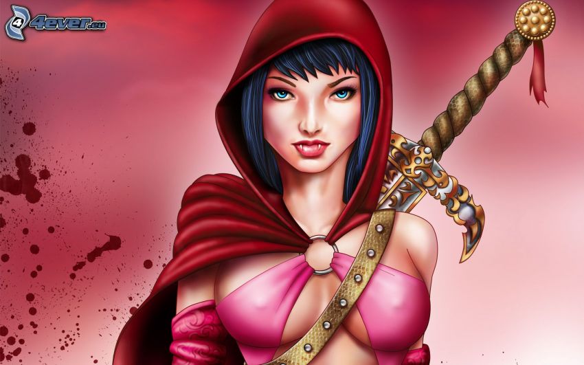 anime krigare, kvinna med svärd, blodfläck