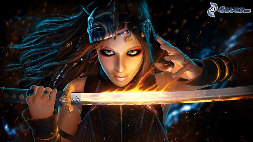 fantasy krigerska, kvinna med svärd