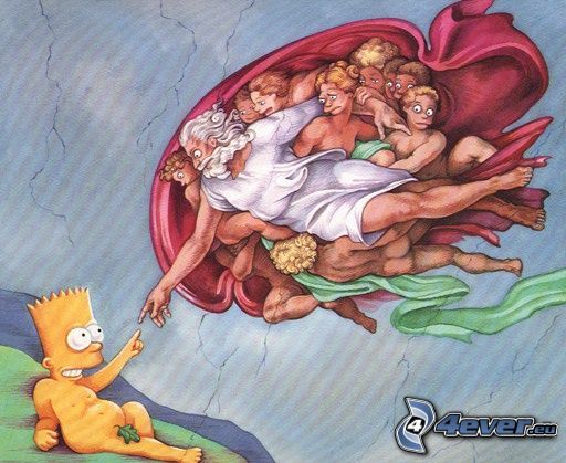 Bart Simpson, gud, Michelangelo, beröring, parodi