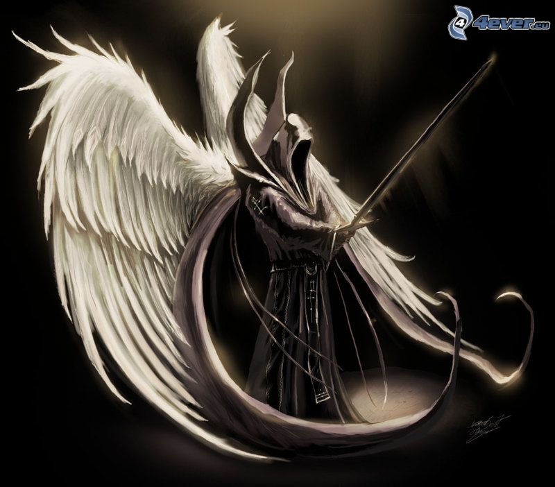 dödens ängel, demon, vita vingar, monster, ondska, svärd, rädsla